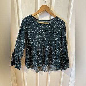 SHEIN Dark Green White Polka Dot Peplum Blouse